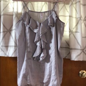 Xhiliration Silver ruffled front silk tank top